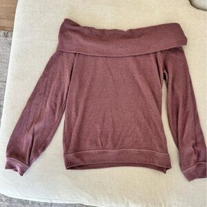 Abercrombie & Fitch Off-Shoulder Ribbed Sweater in Mauve
